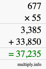How to calculate 677 times 55 using long multiplication