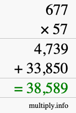 How to calculate 677 times 57 using long multiplication