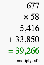 How to calculate 677 times 58 using long multiplication