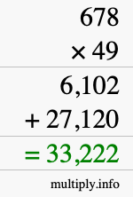 How to calculate 678 times 49 using long multiplication
