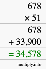 How to calculate 678 times 51 using long multiplication