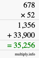How to calculate 678 times 52 using long multiplication