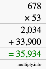 How to calculate 678 times 53 using long multiplication