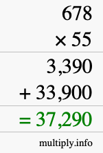 How to calculate 678 times 55 using long multiplication