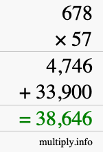 How to calculate 678 times 57 using long multiplication