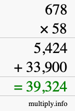 How to calculate 678 times 58 using long multiplication