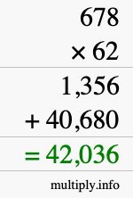 How to calculate 678 times 62 using long multiplication
