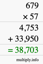 How to calculate 679 times 57 using long multiplication