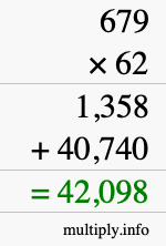 How to calculate 679 times 62 using long multiplication