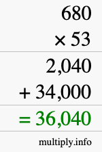 How to calculate 680 times 53 using long multiplication