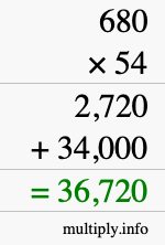 How to calculate 680 times 54 using long multiplication