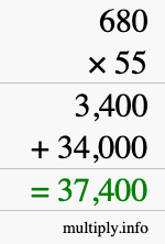 How to calculate 680 times 55 using long multiplication