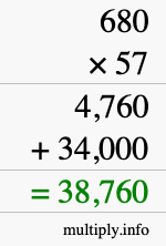 How to calculate 680 times 57 using long multiplication