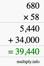 How to calculate 680 times 58 using long multiplication How to calculate 680 times 58 using long multiplication