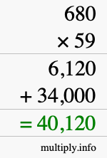 How to calculate 680 times 59 using long multiplication