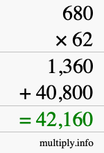 How to calculate 680 times 62 using long multiplication
