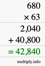 How to calculate 680 times 63 using long multiplication