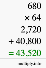 How to calculate 680 times 64 using long multiplication