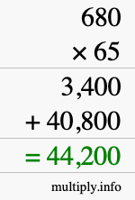How to calculate 680 times 65 using long multiplication