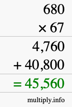 How to calculate 680 times 67 using long multiplication