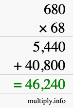 How to calculate 680 times 68 using long multiplication