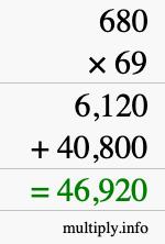How to calculate 680 times 69 using long multiplication