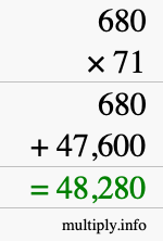 How to calculate 680 times 71 using long multiplication