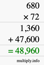 How to calculate 680 times 72 using long multiplication
