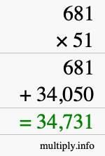How to calculate 681 times 51 using long multiplication
