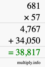 How to calculate 681 times 57 using long multiplication