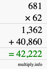 How to calculate 681 times 62 using long multiplication