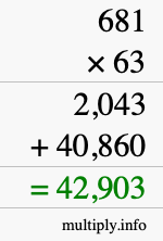 How to calculate 681 times 63 using long multiplication