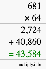 How to calculate 681 times 64 using long multiplication