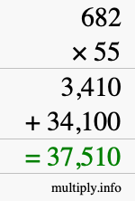 How to calculate 682 times 55 using long multiplication