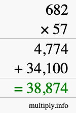 How to calculate 682 times 57 using long multiplication