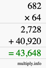 How to calculate 682 times 64 using long multiplication
