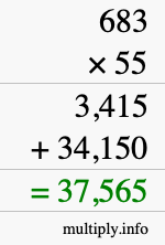 How to calculate 683 times 55 using long multiplication