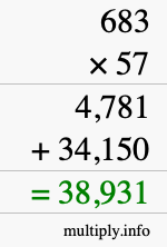 How to calculate 683 times 57 using long multiplication
