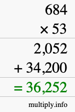 How to calculate 684 times 53 using long multiplication