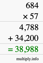 How to calculate 684 times 57 using long multiplication