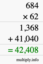 How to calculate 684 times 62 using long multiplication