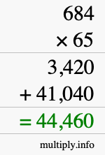 How to calculate 684 times 65 using long multiplication