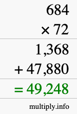 How to calculate 684 times 72 using long multiplication