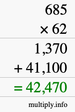 How to calculate 685 times 62 using long multiplication