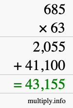 How to calculate 685 times 63 using long multiplication