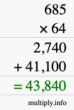 How to calculate 685 times 64 using long multiplication
