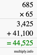 How to calculate 685 times 65 using long multiplication