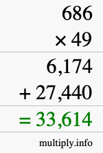 How to calculate 686 times 49 using long multiplication