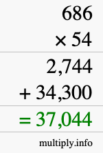 How to calculate 686 times 54 using long multiplication
