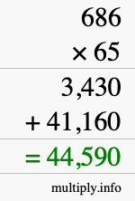 How to calculate 686 times 65 using long multiplication